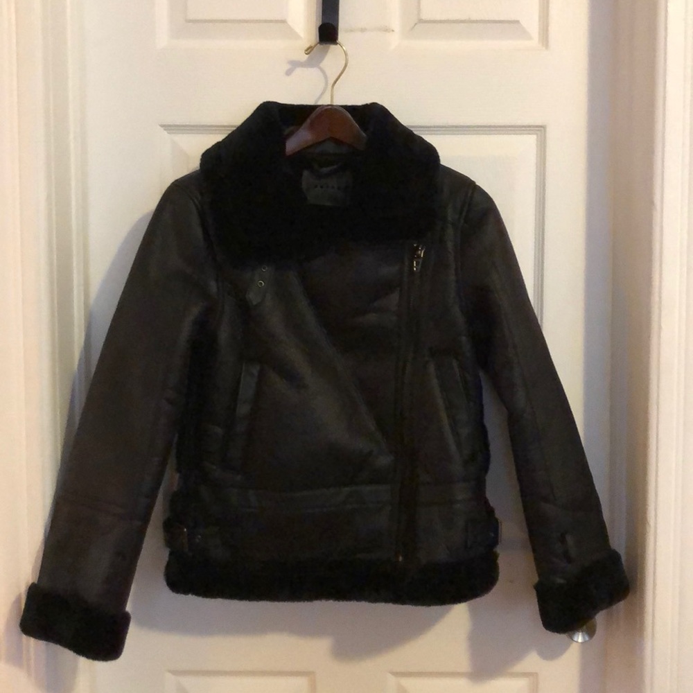 Black leather and faux fur jacket